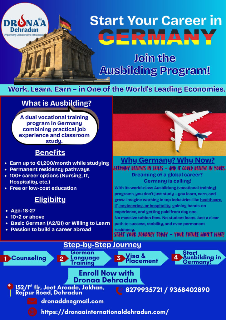 Best German language training in Dehradun for Goethe and TELC exams – Expert trainers, A1 to B2 levels, exam-focused preparation at Dronaa Institute.